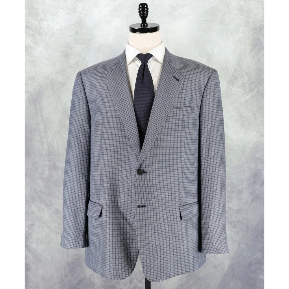 Armani Collezioni Sport Coat 46R Grey Micro Grid Weave Executive Silk Wool Italy